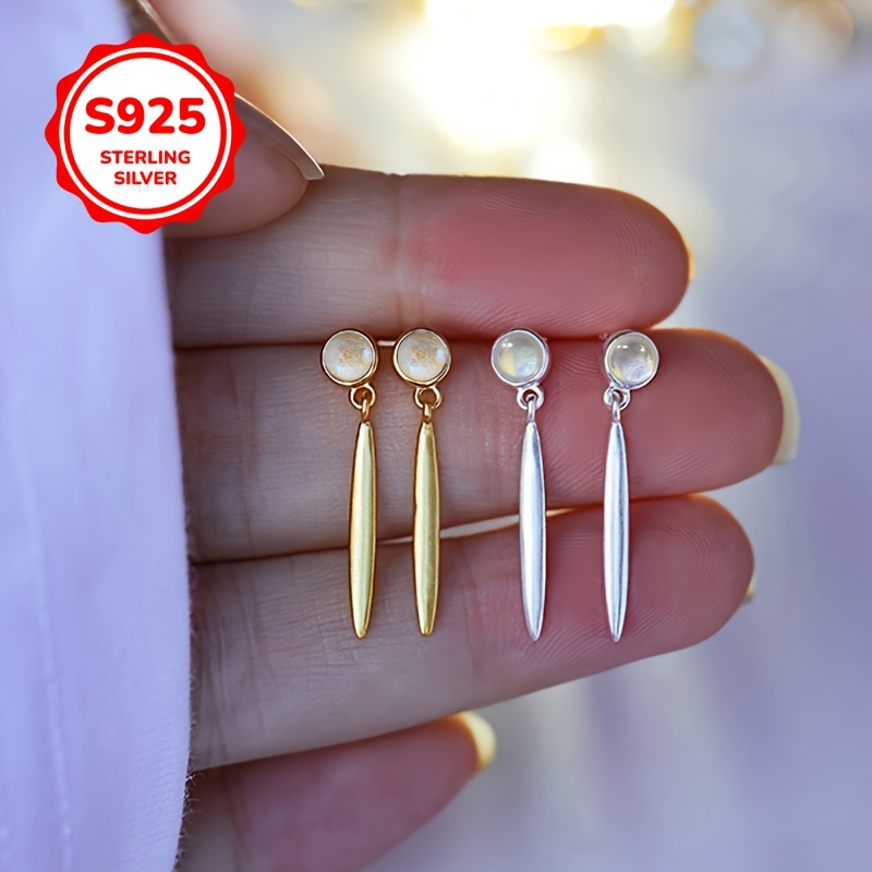 925 Silver Moonstone Leaf Water Drop Earrings